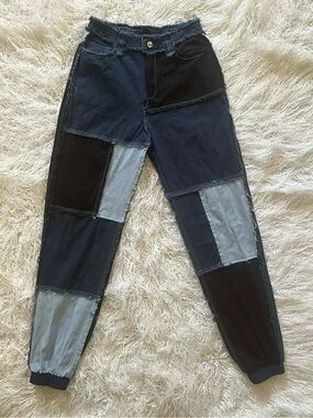 Patchwork Boyfriend Jeans - Black & Navy